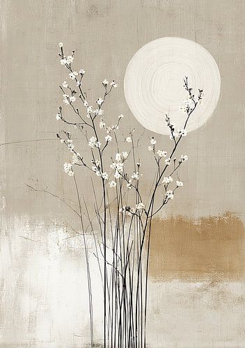 Minimalistische bloemen tegen een witte zon