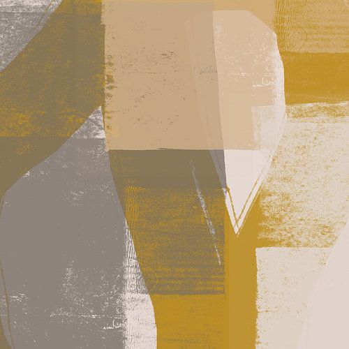 Abstracte vormen en lijnen in oker, wit en grijs I