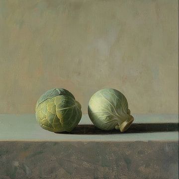 Groenteschilderij | Serene Cabbage Duo van Kunst Kriebels