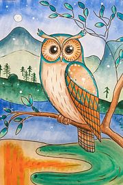 Watercolour owl in nature by Imperial Art House