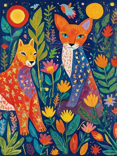 Foxes In The Garden Style Henri Matisse