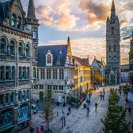 Fotografie Belgien Architektur - Blick von der Belfortstraat auf Botemarkt und Belfort, Gent