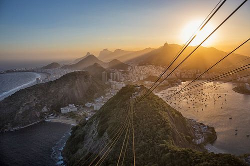 The city of Rio de Janeiro, from the Sugar Loaf hill with behind it the bay of Guanabara.