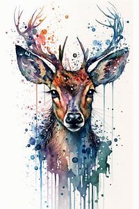 Hirsch - Aquarell von New Future Art Gallery