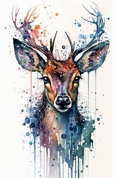 Cerf - Aquarelle sur New Future Art Gallery