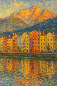 Innsbruck Bunte Häuser Flussgasthaus – Österreichische Alpen Impressionistische Kunst