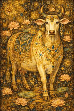 Heilige koe India schilderij. van Galerij Hoppenbrouwers