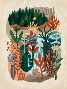 Modern Biophilic Design met Boslandschap en waterval