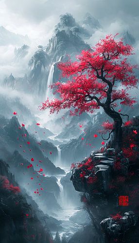 Paysage de montagne avec chute d'eau