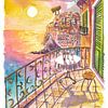Riomaggiore vom Balkon bei Sonnenuntergang mit Meerblick von Markus Bleichner