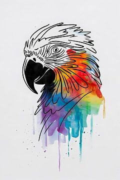 Abstracte papegaai in kleurrijke lijnkunst van De Muurdecoratie