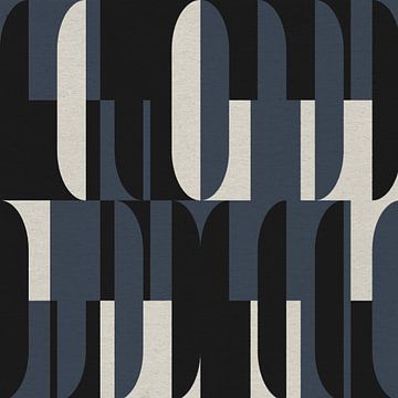 Abstrakte Halbkreise in warmem Blaugrau, Schwarz und Off-White. Moderne geometrische Illustration. von Dina Dankers