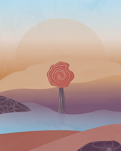 Boom en bloemen bij een beek