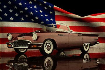 Ford Thunderbird mit amerikanischer Flagge von Jan Keteleer