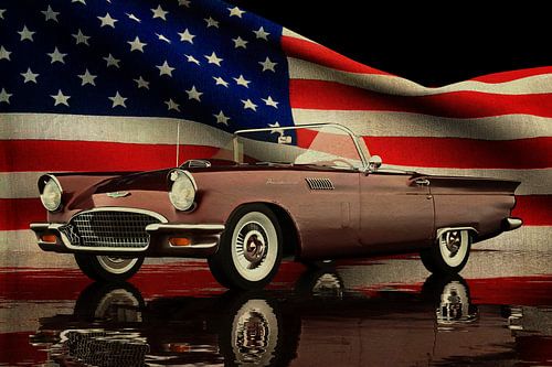 Ford Thunderbird met Amerikaanse vlag van Jan Keteleer