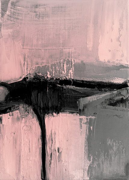 Blush &amp; Black Abstract Painting – Modern Minimal Wall Art by Ela Szczepaniak