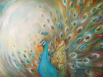 "peacock" oilpainting van Els Fonteine