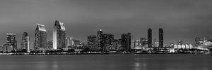 SAN DIEGO Skyline am Abend | Panorama Monochrom
