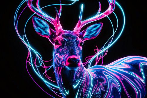 Kleurrijk digitaal hert met neonlichten