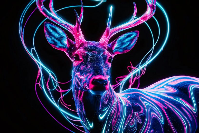 Cerf numérique coloré avec des néons par Art & Soul Creations