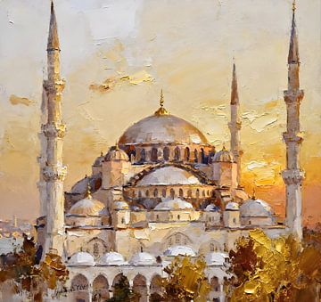 The Sultan Ahmed Mosque, Istanbul, Turkey at sunset by Johannas Art Creations