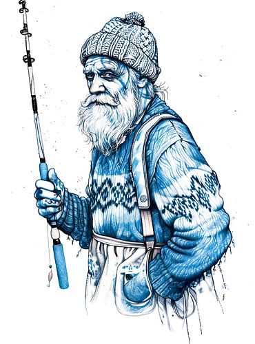 Oudere zeeman staat rustig met een hengel in zijn hand