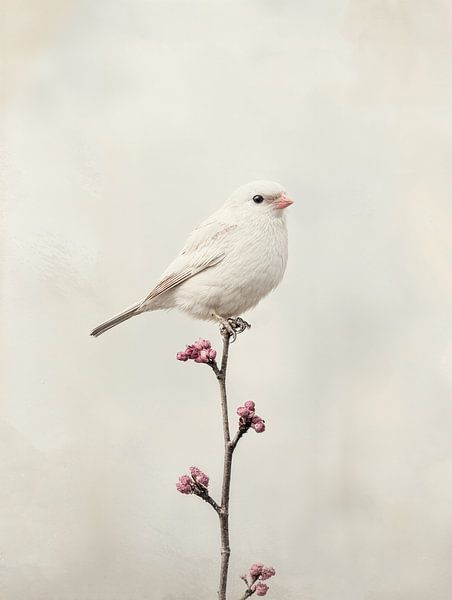 Weißer Vogel auf einem Zweig von Japandi Art Studio