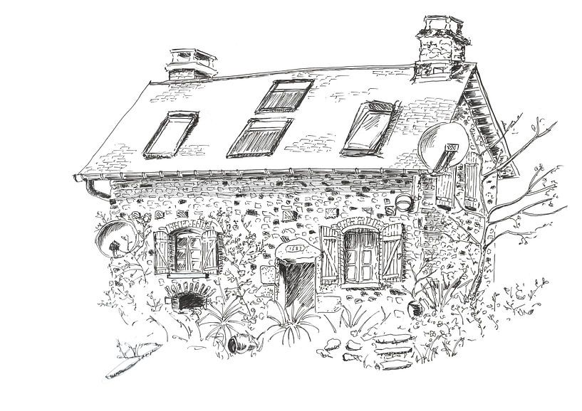 Pentekening van klein huisje in Frankrijk van Ivonne Wierink