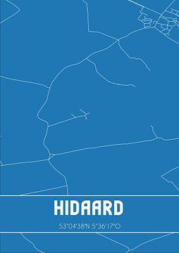 Blauwdruk | Landkaart | Hidaard (Fryslan) van MijnStadsPoster
