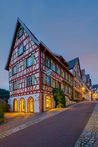 Half-timbered houses in Schiltach on a summer evening