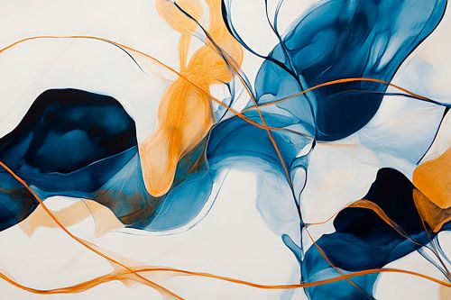 Vloeiende kleuren in blauw en goud