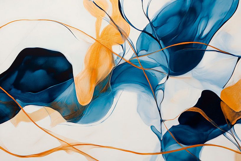 Fließende Farben in Blau und Gold von Poster Art Shop