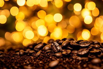 Koffiebonen tegen een lichtgevende achtergrond van Poster Art Shop