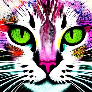 Porträt einer Katze XIV - buntes Pop-Art-Graffiti von Lily van Riemsdijk - Art Prints with Color