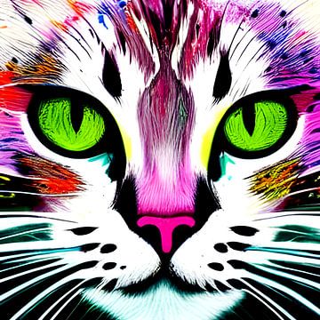 Portret van een kat XIV - kleurrijk popart graffiti van Lily van Riemsdijk - Art Prints with Color