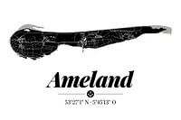 Ameland | Artistieke landkaart | Eilandsilhouet | Zwart en wit