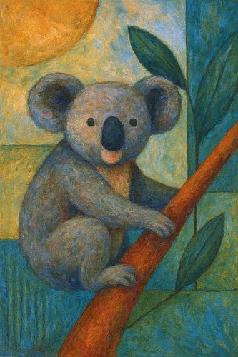 Een geometrisch schilderij van een koala.