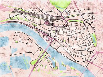 Kaart van Arnhem centrum in de stijl 'Soothing Spring' van Maporia