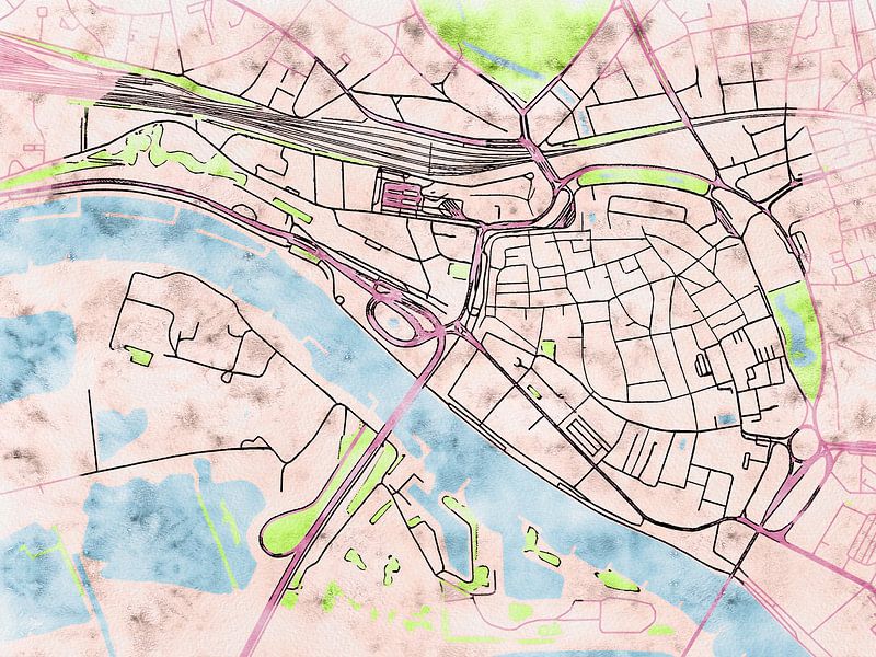 Carte de Arnhem centrum avec le style 'Soothing Spring' par Maporia