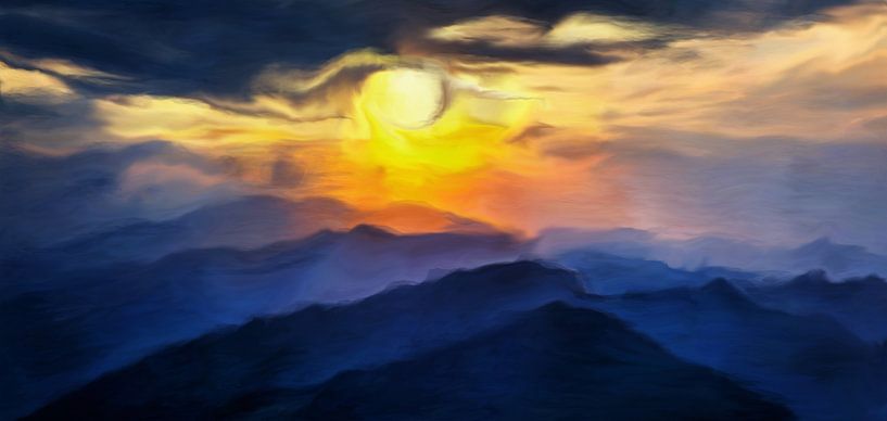 Montagnes au coucher du soleil par Angel Estevez