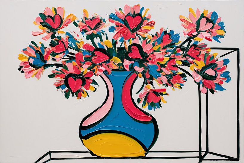 Bunte abstrakte Blumen in Vase von Art & Soul Creations