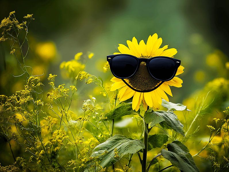 Summer feeling | Sunflower with Black Glasses by Karina Brouwer