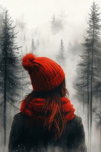 Lost in Fog - Winterspaziergang in Red Hat - einsam - Winter