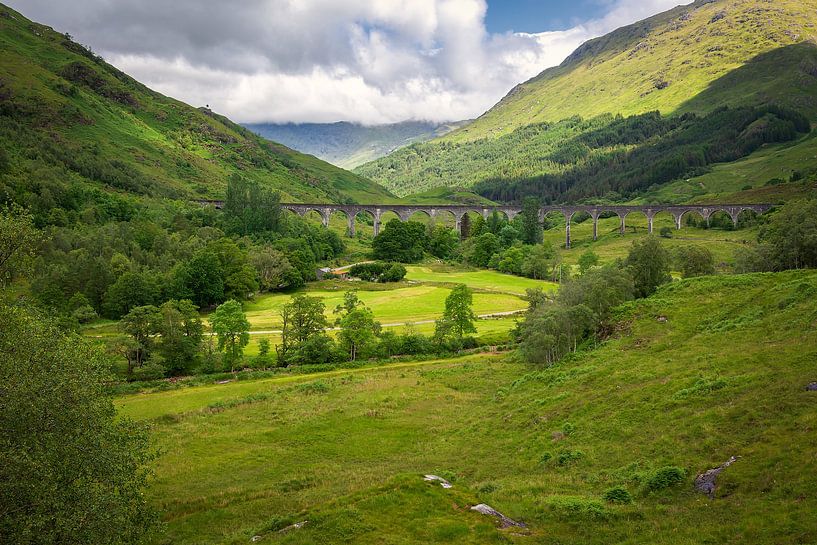 Glenfinnan-Viadukt über grünem Tal in Schottland von Arja Schrijver Fotografie