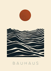 Bauhaus Wellen Sonne Beige Blau