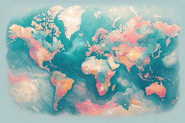 Hot pink wereldkaart van Maps Are Art