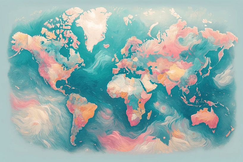 Hot pink world map by Maps Are Art