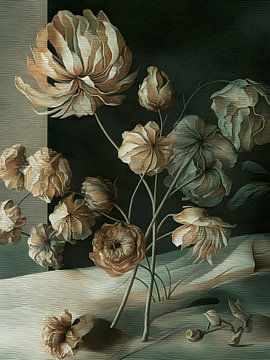 Growing Old II - modernes Phantasie Blumen Stillleben von FRESH Fine Art