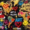 Street Art Welt Karte - Peace - Love - Life is beautiful von Team W 32 Gallery
