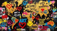 Street Art Welt Karte - Peace - Love - Life is beautiful